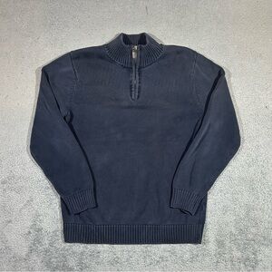 LL Bean Sweater Mens Large Tall Knit Cotton 1/4 Zip Collar Fisherman Navy #1628